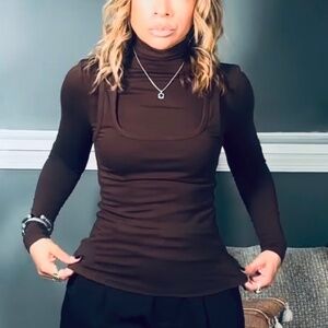 NWT Commense 2 in 1 Mock Neck Jersey Top